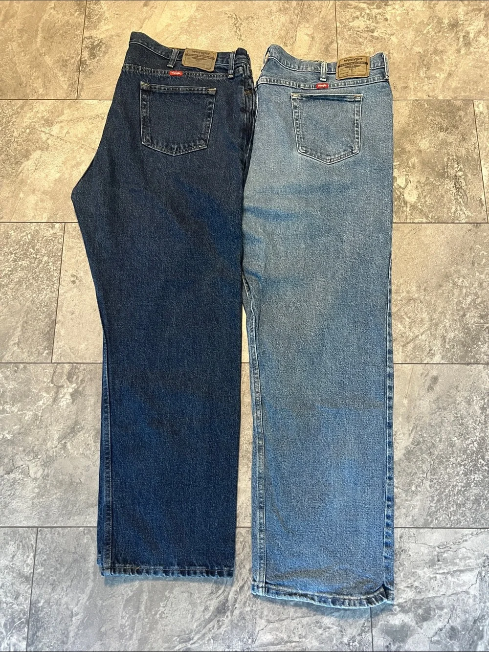 2 pairs of Wrangler Men's Straight Jeans in Dark Indigo & Light Blue used  46”